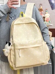 Korean style cute polka dot backpack for women, large capacity casual student school bag