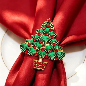 Rond de serviette sapin de noël métal strass rouge décoration de table de fête accessoire