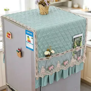 Housse de protection anti-poussière pour réfrigérateur matelassée avec poches en dentelle