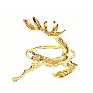 Gold reindeer napkin ring for hotel table decor, Christmas party banquet napkin holder.