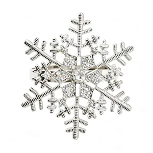 Christmas snowflake napkin ring with rhinestones, silver metal table decor for banquet.