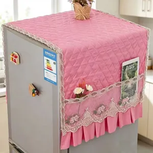 Housse de protection matelassée rose pour réfrigérateur avec poches en dentelle