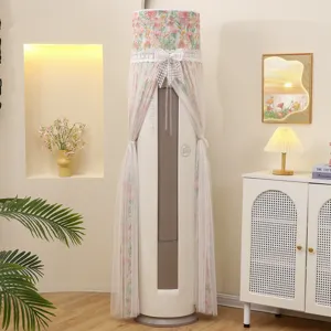 Housse de protection anti-poussière pour climatiseur avec tissu floral et nœud en dentelle.