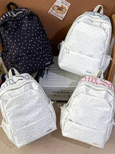 Korean Style Casual Polka Dot Backpack Large Capacity School Bag Cute Travel Daypack For Women And Students