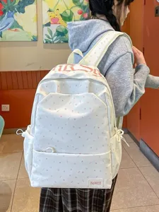 Korean style fashion versatile polka dot backpack large capacity student school bag casual bag