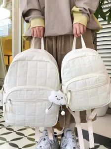 Women Casual Large Capacity Nylon Backpack Solid Color Quilted School Bag Fashion Travel Student Daypack Bookbag