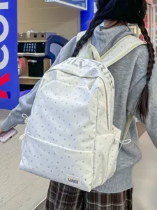 Fashion casual white polka dot backpack large capacity school bag for women daily travel use