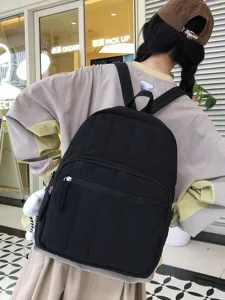 Korean style minimalist solid color quilted backpack large capacity casual student school bag