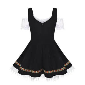 German Oktoberfest traditional dirndl dress costume maid party black white S-4XL detail view