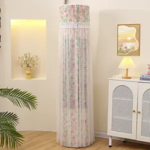 Housse anti-poussière climatiseur vertical en dentelle florale, protection cylindrique.