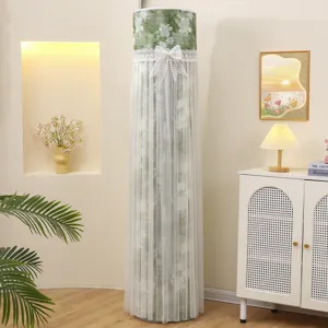 Housse de climatiseur vertical motif floral avec filet en dentelle blanche déco