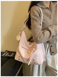 Pink fashion shoulder bag for women large capacity commuter crossbody handbag stylish everyday purse