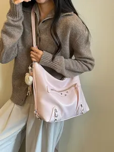 Pink women shoulder bag large capacity trendy casual crossbody hobo handbag