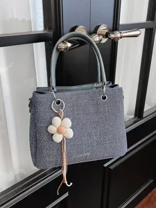 Bolso Cuadrado Pequeño de Cuero PU Minimalista para Mujer Estilo Coreano Casual Bolso de Mano Bolso de Hombro Con Colgante de Flor Fashion Bags