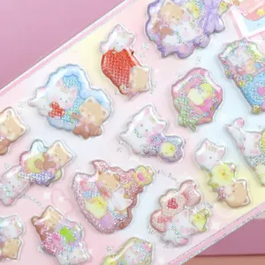 Cute 3D puffy glitter stickers for kids DIY craft, adorable cartoon animal designs.