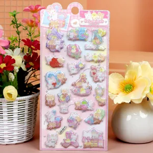 Cute 3D puffy stickers sheet with cartoon animal designs, perfect for DIY crafts and kids.