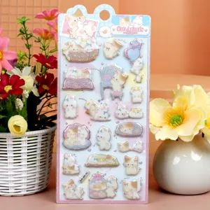 Cute cartoon 3D puffy sticker sheet details showcasing adorable cats and rabbits design.