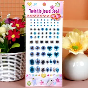 Details of acrylic rhinestone face stickers, assorted sizes and shapes like star, heart, and round.