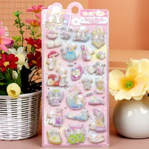 Detailed view of 3D puffy foam sticker sheet featuring cute cartoon animals with glitter effect.