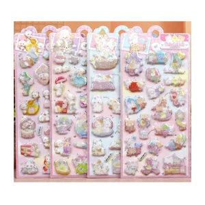 Cute 3D puffy foam animal stickers for kids, sparkly cartoon cat dog bear bunny DIY decals