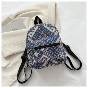 Etnischer Stil Mini gewebter Rucksack für Damen, lässige geometrische Muster Schultasche.