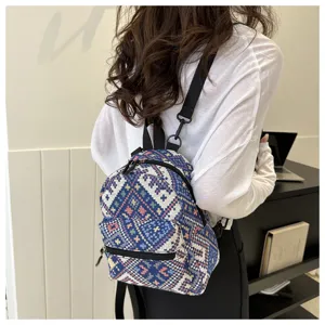 Koreanischer Stil ethnischer Mini Rucksack gewebt Freizeit Damen Tagesrucksack kleine Tasche