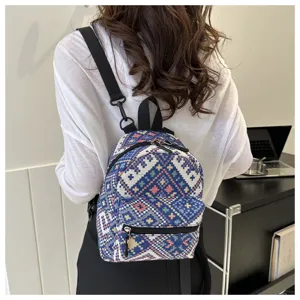 Koreanischer ethnischer Mini-Rucksack für Damen, lässiger gewebter kleiner Tagesrucksack.