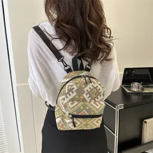 Koreanischer Ethno-Mini-Rucksack gewebt Damen Freizeit kleiner Schulranzen Rl-Ansicht