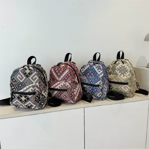 Koreanischer ethnischer Mini-Rucksack fuer Damen, laessiger gemusterter kleiner Tagesrucksack