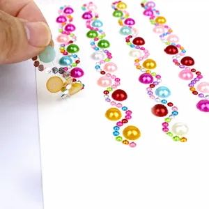 Kids DIY rhinestone sticker acrylic crystal pearl decorative strips for craft art