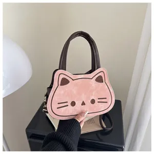 Cute pink cat shaped handbag detail, sweet college style daily crossbody shoulder bag design.