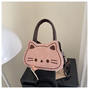 Cute cat shape shoulder bag, sweet style PU leather crossbody handbag for women girls daily.