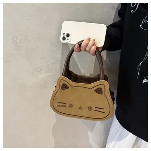 Cute cartoon cat shape shoulder bag for women, stylish PU leather crossbody bag handbag.