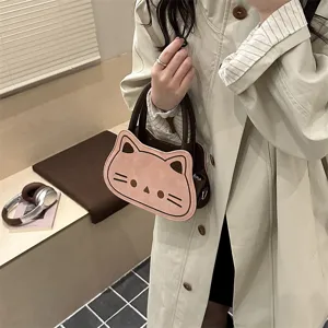 Cute cat shape crossbody handbag for women, preppy style minimalist shoulder bag, daily autumn fashion.