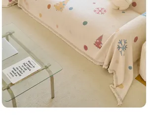 Cartoon half-velvet sofa cover towel four seasons universal cute tree snowflake print