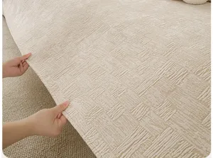 Chenille sofa cushion cover, cream style texture, soft anti-slip furniture protector mat.