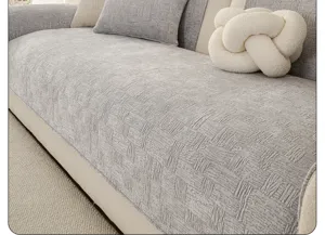 Grey chenille sofa cover textured slipcover minimalist living room couch cushion protector pad