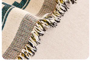 Nordic woven sofa blanket detail closeup texture with fringe decor boho home textile