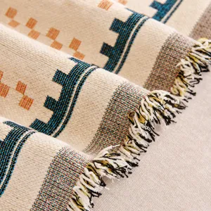 Nordic Bohemian Chenille Sofa Cover Blanket Geometric Ethnic Pattern Woven Throw With Tassel Fringe Multi-Functional Sofa Protector