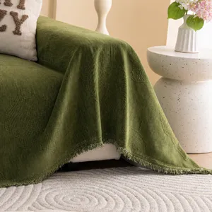 Funda de sofa de chenilla lujo moderno cobertura completa protector flecos beige