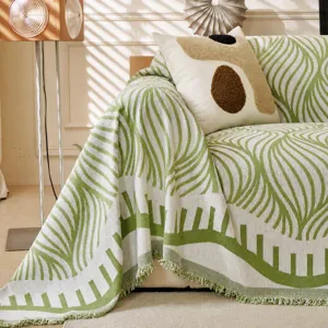 Copridivano vintage con motivo a foglia verde, coperta universale quattro stagioni.