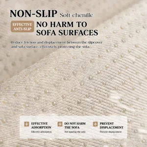 Tapis de canapé en chenille épaisse avec points en silicone antidérapants, housse de protection.