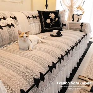 Vintage Chenille Sofa Cover Butterfly Pattern Anti-Slip Sofa Towel With Skirt Lace Edge Four Seasons Universal Furniture Protector For Living Room