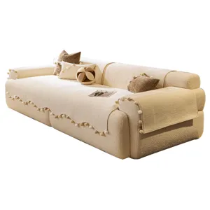 Housse de canapé en chenille épaisse de luxe couverture anti-dérapante avec des pompons