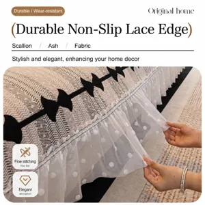 Chenille sofa cover with mesh lace skirt anti-slip four seasons universal living room mat protector