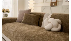 Cozy chenille sofa cushion cover detail, soft textured fabric, elegant living room decor.