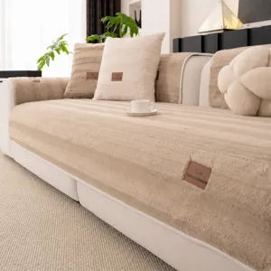 Funda de Sofá de Felpa Larga Gruesa de Invierno de Piel de Conejo de Imitación Cojín de Sofá Antideslizante Toalla de Sofá Cálida Alfombra de Sofá Decorativa Minimalista Moderna Para Sala de Estar