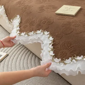 Chenille Bankhoes Antislip Bankovertrek met Geplooide Rand voor Woonkamer Meubels 1st