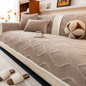 Housse de Coussin de Canapé en Velours de Cristal Brodé Épaisse Automne Hiver Chaude Antidérapante Résistante aux Griffures de Chat Couvre-canapé Protection Meuble