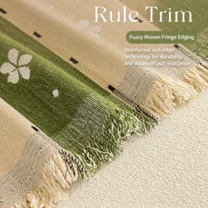 Cream boho knitted sofa cover throw blanket with fringe edge four seasons universal design.